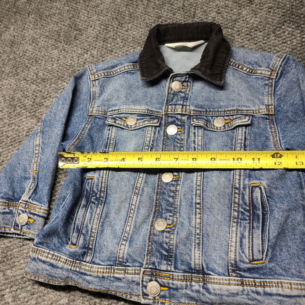 HM Kids Blue Denim Jacket Black Corduroy Collar Snap Front Size 3-4T 912939 - Picture 7 of 9